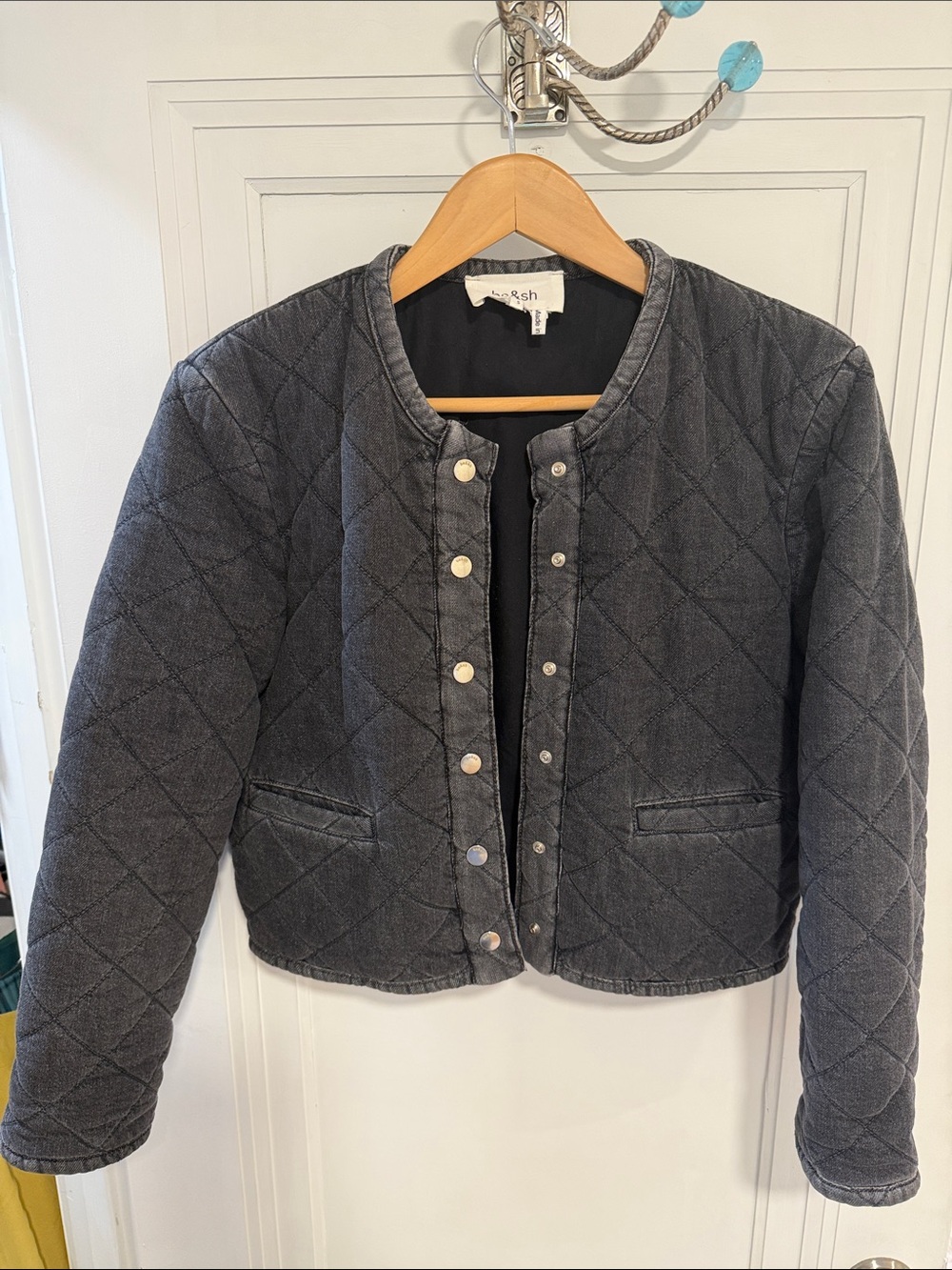 ba&sh Quilted Snap-Front Bomber Jacket in Washed Charcoal
